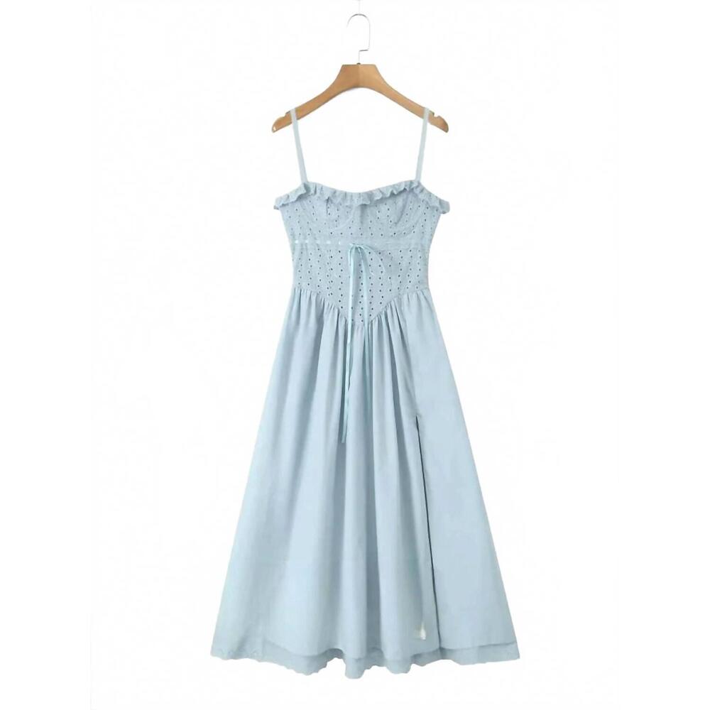 NEW SUN IMPERIAL women's embroidery corset midi dress in light blue